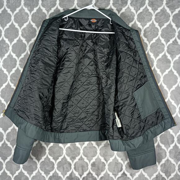 Dickies Jacket Mens 2XL Grey Quilted Lined Workwear Utility Full Zip Heavy - Picture 3 of 9